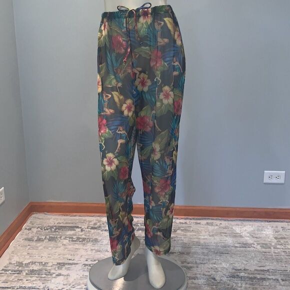 Kathy Ireland Women's Sheer Drawstring Coverup Beach Pants Large Stretch - Picture 1 of 13